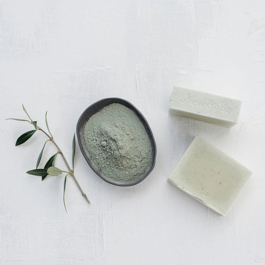 Olieve & Olie Blue Gum & Cedarwood Handmade Bar Soap loose bar on a white background. Handcrafted with Australian olive oil using the traditional cold process method, this gentle soap creates a rich, creamy lather while helping maintain the skin's natural moisture balance
