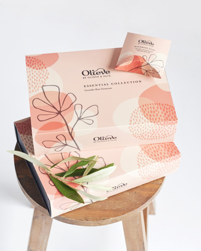 Pink Mother's Day Gift Packs on a wooden chair